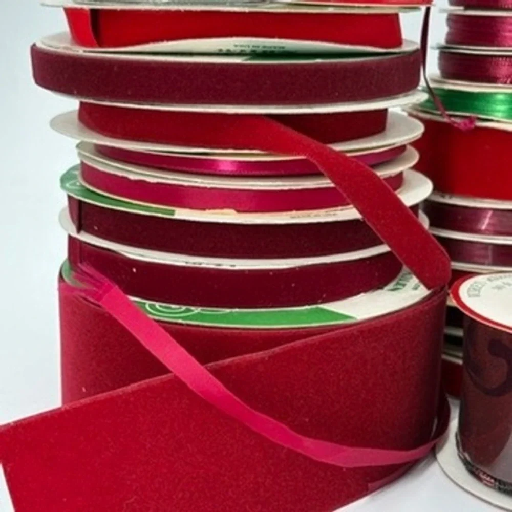 Christmas Ribbon Lot Vintage Offray Dillards Velvet Satin Metallic Spools